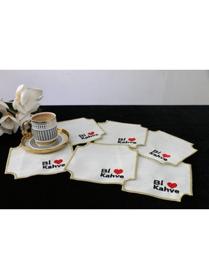 PremiumPort 6'lı Kahve Desenli Linen Keten Kokteyl Sunum Peçetesi Seti