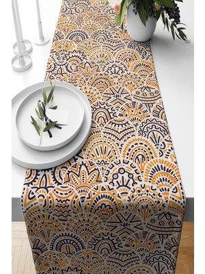 PremiumPort Renkli Desenli Süet Dokuma Runner, 140X40 Cm, Şık ve Modern Tasarım