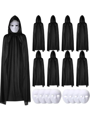MiraLive 120 cm Siyah Kapüşonlu Pelerin ve Boyanabilir Karton Maske 8’li Set