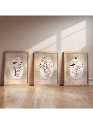 PremiumPort 3 Parça Ahşap Çerçeveli Oturma Odası Tablo Seti