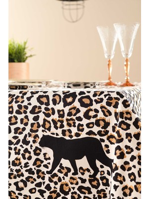 PremiumPort Leopar Desenli, Sıvı Geçirmez ve Leke Tutmaz 145X225 cm Masa Örtüsü