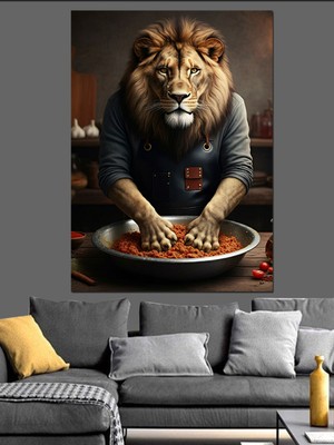 PremiumPort El Yapımı Aslan Temalı Dekoratif Kanvas ve Mdf Ahşap Tablo