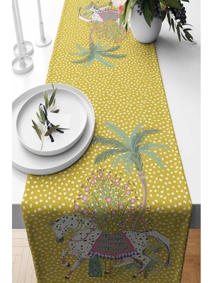 PremiumPort Dizgin Desenli Süet Dokuma Runner 140X40 cm Şık ve Şeffaf Tasarım