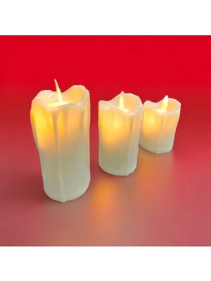 PremiumPort Led’li 3’lü Hareketli Pilli Mum Seti, Eriyen Alevli Tasarım