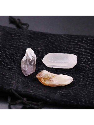 PremiumPort Doğal Ametist, Kristal Kuvars ve Sitrin Taşı 3'lü Ham Kütle Seti