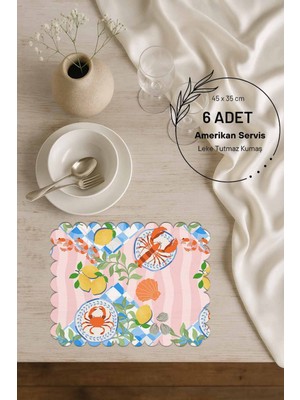 PremiumPort Lazer Kesim 6'lı Amerikan Servis, Dikişsiz Süet Kumaş, 45X35 cm