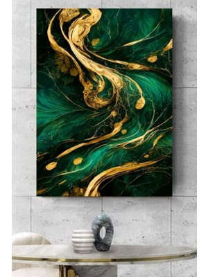 PremiumPort Yeşil Mermer Desenli Dekoratif Kanvas Duvar Sanatı