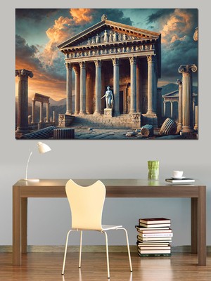 PremiumPort Antik Yunan Tapınağı Temalı Dekoratif Kanvas ve Ahşap Tablo