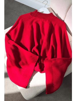 Zerogaprise Kadın Dik Yaka Yara Kol Crop Triko Kazak