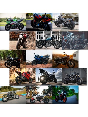 PremiumPort Dinamik Motosiklet Duvar Kağıdı Seti, 15 Parça, Şık ve Modern Tasarım