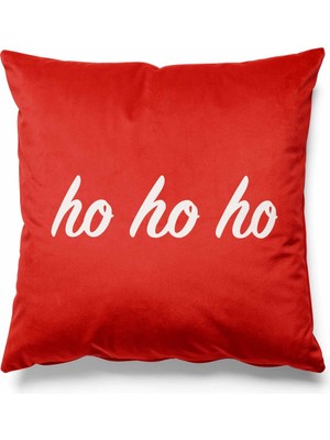 PremiumPort Kırmızı Zeminde Ho Ho Ho Desenli Çift Taraflı Süet Kırlent Kılıfı