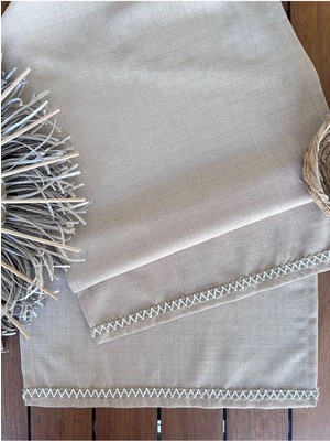 PremiumPort Keten Jüt Dokulu Beyaz Şeritli Dekoratif E-Ticaret Ürün Başlığı