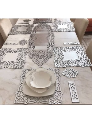 PremiumPort Şık 19 Parça Set: Runner, Servisler, Altlıklar ve Kaşıklıklar, Suni Deri