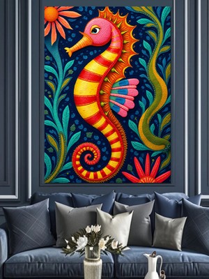 PremiumPort Renkli Denizatı Desenli Dekoratif Kanvas ve Mdf Ahşap Tablo