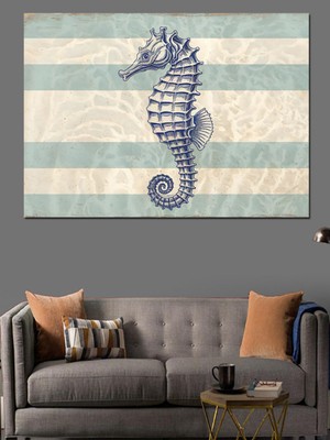 PremiumPort Şık Denizatı Çizimi Dekoratif Kanvas ve Mdf Ahşap Tablo