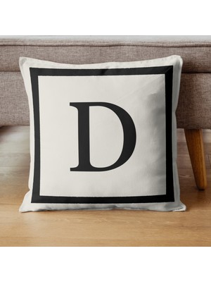 PremiumPort D Harfi Dekoratif Kırlent Kılıfı 43X43 Cm, Krem-Siyah, Şık ve Zarif Tasarım