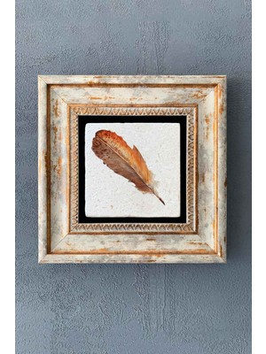 PremiumPort Şık Tüy Çerçeveli Taş Tablo 20X20 Cm, Zarif Duvar Dekoru