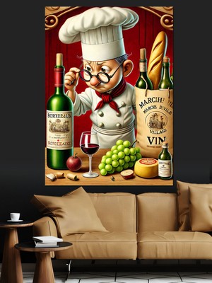 PremiumPort Şarap ve Üzüm Temalı Dekoratif Kanvas ve Mdf Ahşap Tablo