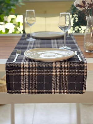 PremiumPort Siyah Ekose Kare Uçlu Runner, Yeni Sezon Yılbaşı Masası Dekorasyonu