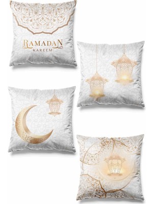 PremiumPort Ramazan Temalı Çift Taraflı Pearl Desenli 4'lü Süet Kırlent Kılıf Set