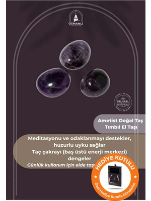 PremiumPort Doğal Ametist Taş El Tımbıl, Sertifikalı ve Orijinal El Taşı