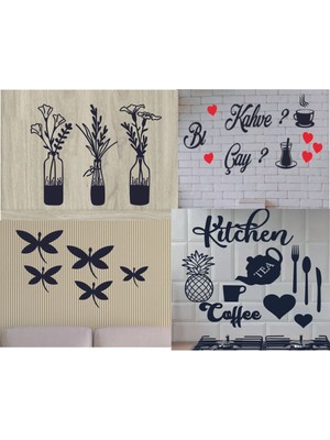 PremiumPort Şık 4'lü Mutfak ve Ev Duvar Dekor Seti, Modern Tasarım, Kolay Uygulama
