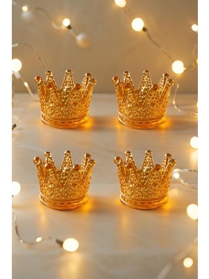 PremiumPort 4'lü Kristal Taç Mumluk ve Küllük Seti, Şıklık ve Zarafet Için!