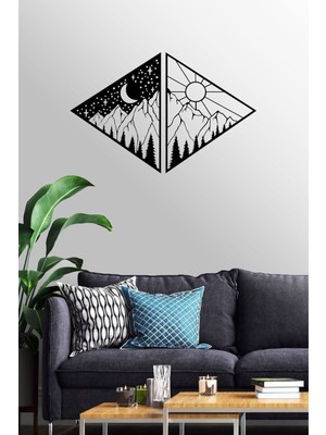 PremiumPort Dağ Temalı Mdf Duvar Dekoru, Gündüz ve Gece Manzarası 35X25 cm