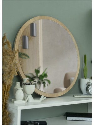 PremiumPort 45 cm Safir Meşe Yuvarlak Dekoratif Duvar Aynası