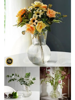 PremiumPort Şık Büyük Dekoratif Cam Vazo, 25 Cm, Zarif ve Modern Tasarım