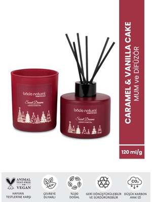 PremiumPort Karışık Karamel Vanilya Soya Mum ve Oda Kokusu Seti, Ferahlatıcı Aromalar