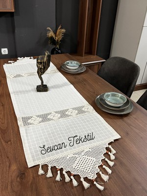 PremiumPort El Dantelli Kare Detay Monika Masa Örtüsü, 50X200 cm