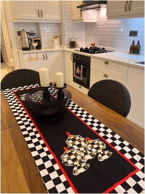 PremiumPort 2'li Vazo Desenli Set, Şık Damatlı Runner ve Fırın Örtüsü Seti