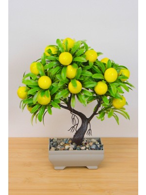 PremiumPort Canlı Yapay Limon Ağacı, Dekoratif Saksıda, Ev ve Ofis Şıklığı