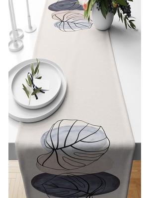 PremiumPort Pudra Desenli Süet Dokuma Runner, Şık ve Zarif Dekorasyon Parçası