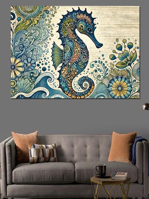 PremiumPort Etnik Desenli Denizatı Dekoratif Kanvas ve Mdf Ahşap Tablo