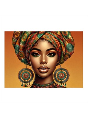 PremiumPort Renkli Afrika Kadın Portresi Ahşap Tablo, Modern Dekorasyon Için Şık Sanat