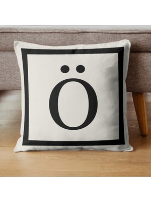 PremiumPort Harfli Kırlent Kılıfı - Ö Harfi - Dekoratif Yastık Kılıfı 43X43 Cm, Krem-Siyah