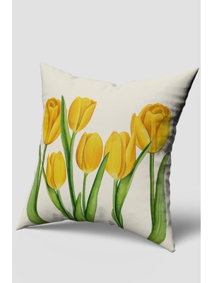 PremiumPort Sarı Lale Desenli Şık Kırlent Kılıfı, Ev Dekorasyonu Için Mükemmel Seçim