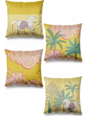 PremiumPort Çift Taraflı Baskılı Dizin Desenli 4'lü Süet Kırlent Kılıfı Set