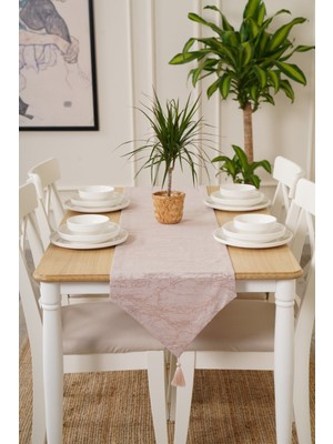 PremiumPort Şık 35CM x 225CM Pudra Dekoratif ve Desenli Runner