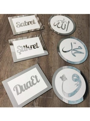 PremiumPort Şükret ve Dua Et 6'lı Pleksi Set, Beyaz ve Gümüş Renkli, Şık Dekorasyon