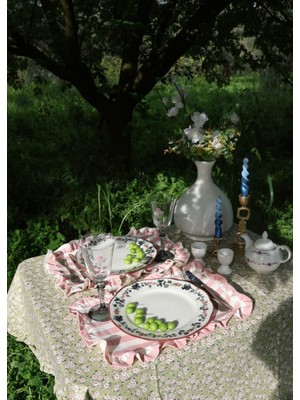 PremiumPort Pembe Çizgili Vintage Amerikan Servis, 2'li Keten Set