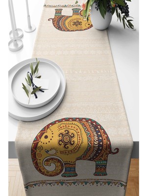 PremiumPort Afrika Temalı Desenli Süet Dokuma Runner 140X40 cm Şık ve Göz Alıcı Tasarım