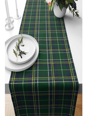 PremiumPort Yeşil Ekose Desenli Süet Dokuma Runner 140X40 Cm, Şıklık ve Şıklık!