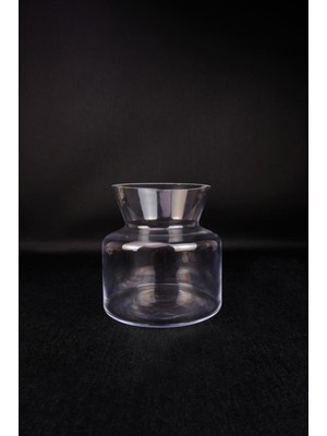 PremiumPort Şeffaf Cam Vazo 18 Cm, Zarif Dekoratif Çiçeklik, Modern Tasarım