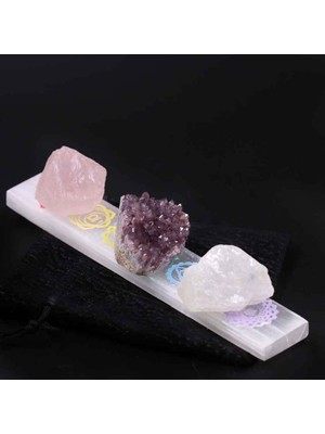 PremiumPort Doğal Selenit, Amethyst, Pembe Kuvars Taş Seti, 40-50GR, 4'lü Paket