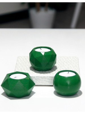 PremiumPort Yeşil Beton Mumluk Seti, Şık ve Modern Dekoratif Aksesuarlar