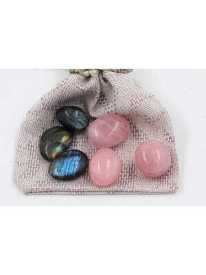 PremiumPort Doğal Pembe Kuvars ve Labradorit Taşlı 2'li Set, Şık ve Enerji Dolu Takı