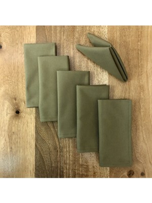 PremiumPort Zeytin Yeşili 6'lı Özel Dikişli Kumaş Amerikan Servisi Seti